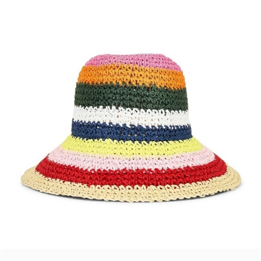 Hat Attack Remi Straw Striped Bucket Hat Pink Stripe One Size
